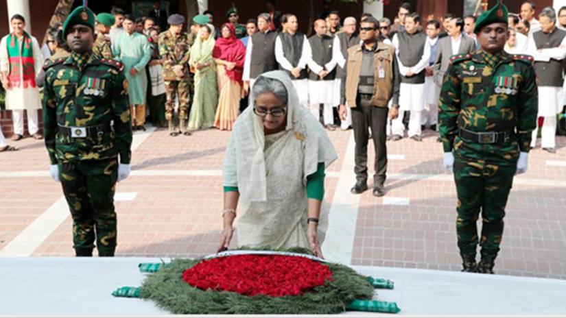 Sheikh Hasina launches polls campaign offering wreaths at Bangabandhu shrine on Wednesday (Dec 12).