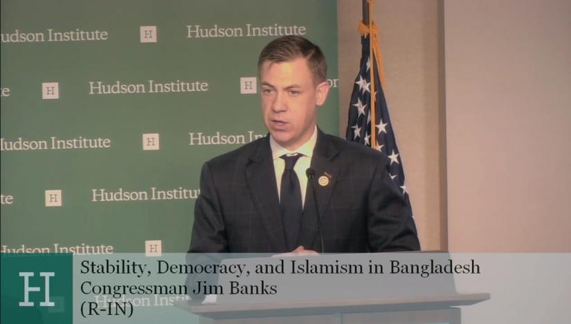 US Congressman Jim Banks was speaking at a discussion on “Stability, Democracy, and Islamism in Bangladesh” at Hudson Institute in Washington on Wednesday (Dec 14). PHOTO/Screenshot from the event.