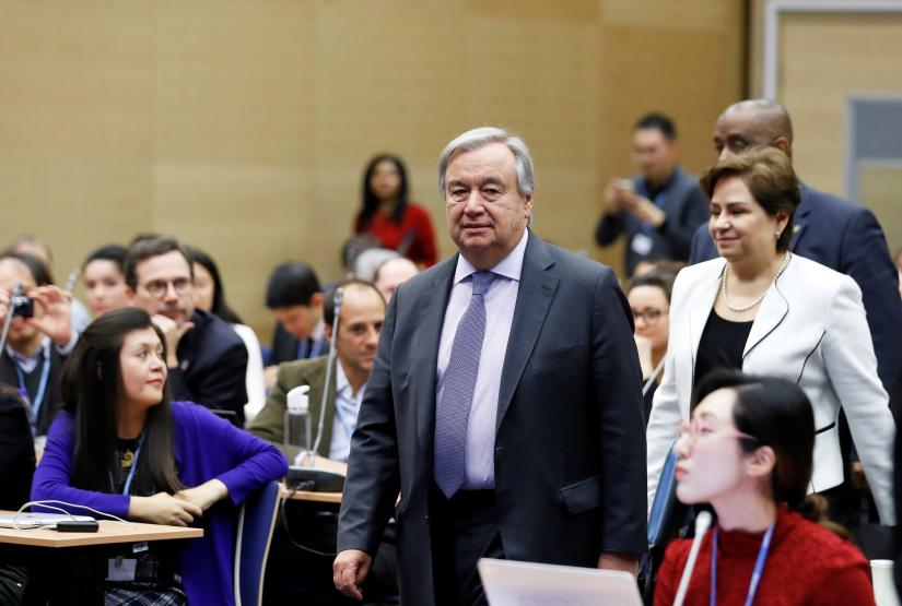 UN Secretary General Antonio Guterres meets with representatives of various NGO organisations before the final session of the COP24 UN Climate Change Conference 2018 in Katowice. REUTERS
