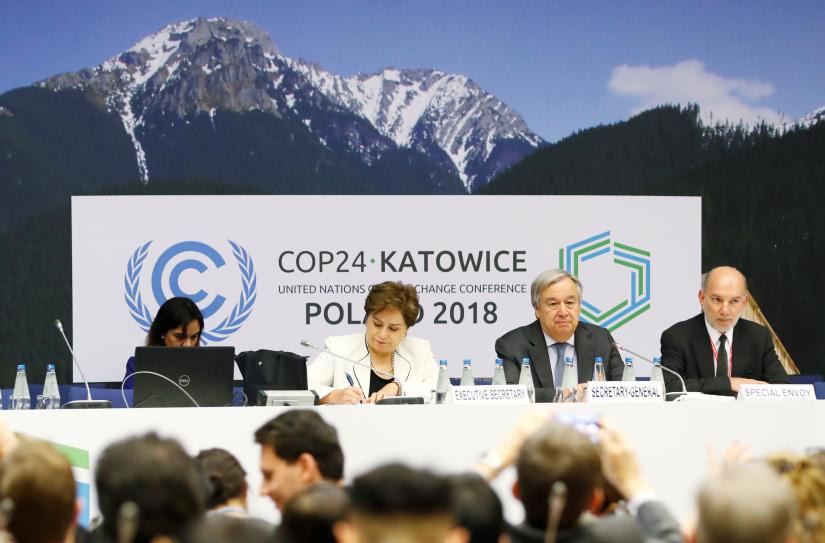 UN Secretary General Antonio Guterres meets with representatives of various NGO organisations before the final session of the COP24 U.N. Climate Change Conference 2018 in Katowice. REUTERS