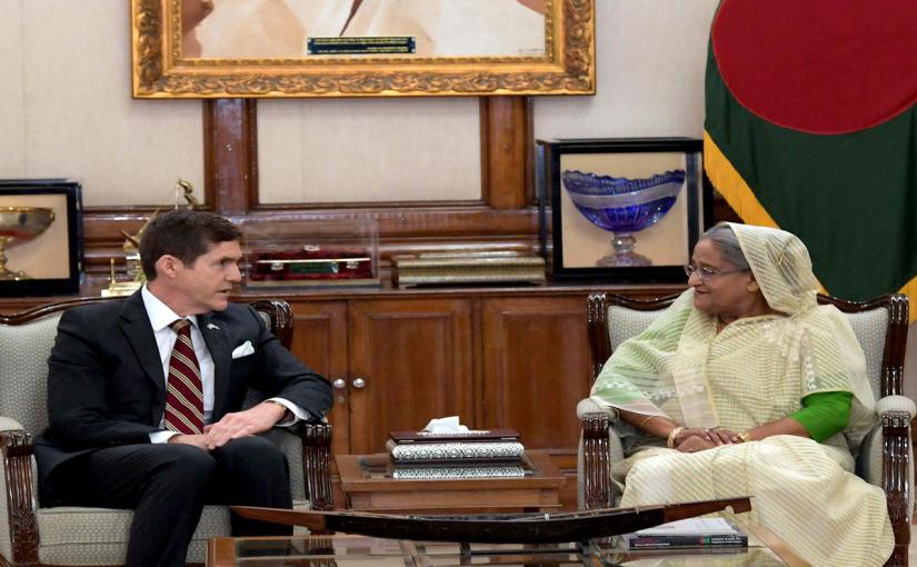 New US envoy Robert Earl Miller paid a courtesy call on Prime Minister Sheikh Hasina on Dec 17. Photo/PID