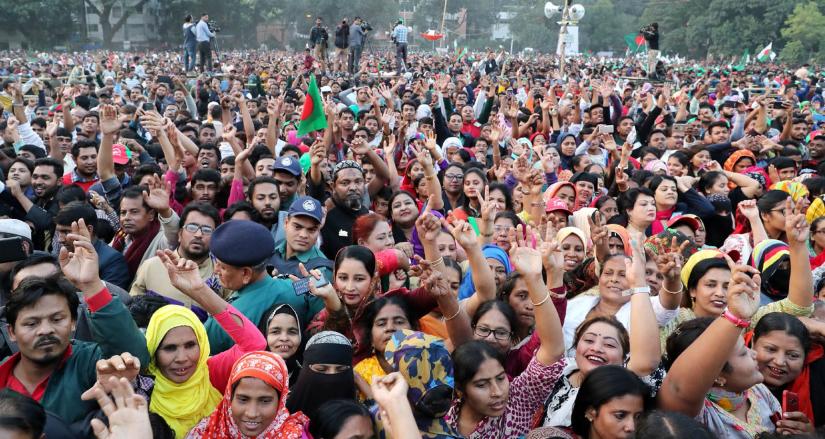 Thousands of people join the Awami League’s rally on Gulshan Youth Club ground in Dhaka on Friday (Dec 21). FOCUS BANGLA 