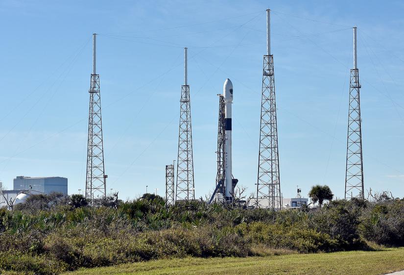 The SpaceX Falcon 9 rocket, scheduled to launch a U.S. Air Force navigation satellite, sits on Launch Complex 40 after the launch was postponed after an abort procedure was triggered by the onboard flight computer, at Cape Canaveral.REUTERS