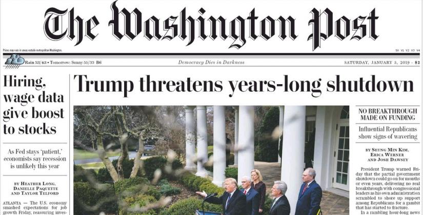 Front Page of Washington Post on Saturday (Jan 5).