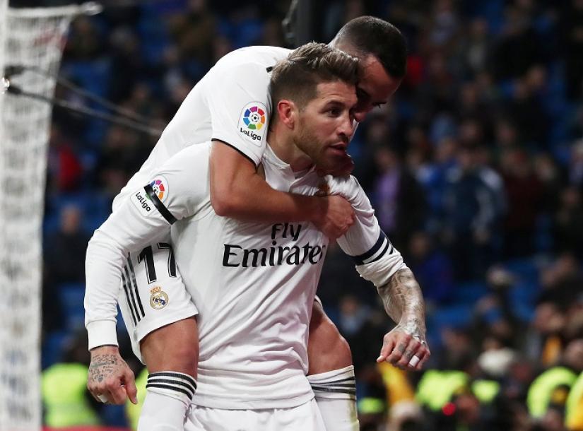 Real Madrid`s Sergio Ramos celebrates scoring their first goal against Leganes at Santiago Bernabeu, Madrid, Spain on Jan 9, 2019. REUTERS