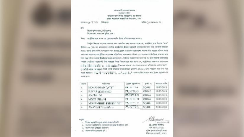 Bangladesh airport immigration authority report detailing detained passenger`s claims that Employee A had issued their tourist visas.