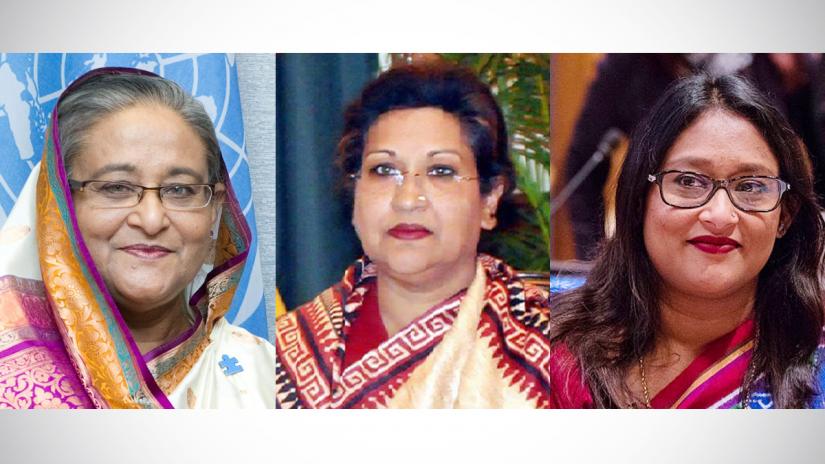 (From left to right) Combination of file photos shows Prime Minister Sheikh Hasina, his sister Sheikh Rehama and PM’s daughter Saima Wazed Hossain.