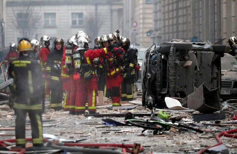 Firemen work at the site of an explosion in a bakery shop in the 9th District in Paris, France, January 12, 2019 REUTERS