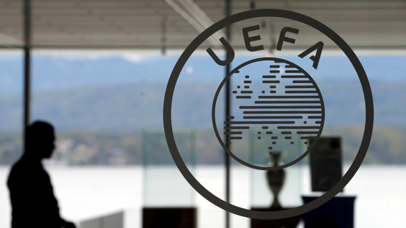 A logo is pictured on UEFA headquarters in Nyon, Switzerland, April 15, 2016. REUTERS/File Photo