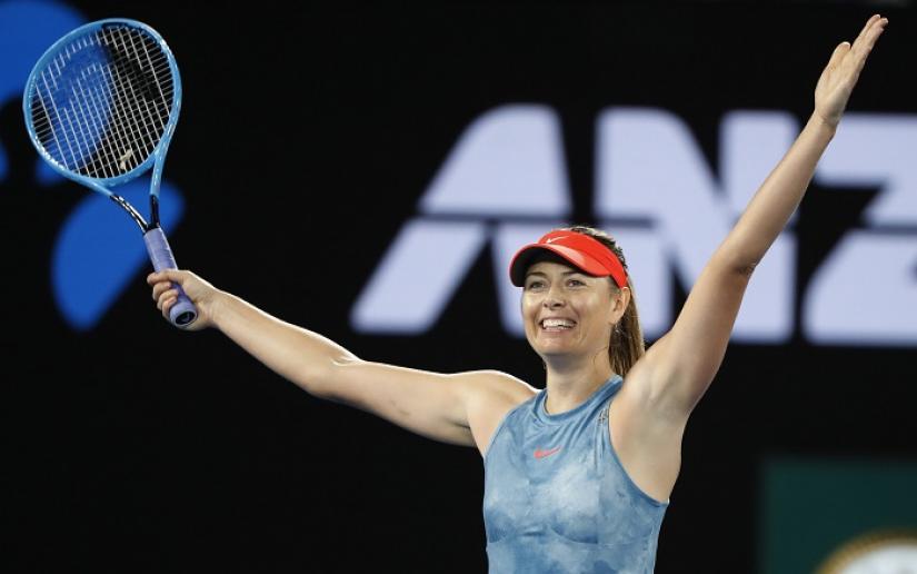 Russia`s Maria Sharapova celebrates after winning the match against Denmark`s Caroline Wozniacki at Melbourne Park, Melbourne, Australia on Jan 18, 2019. REUTERS