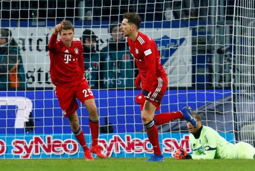 Bayern Munich`s Leon Goretzka celebrates scoring their second goal with Thomas Mueller against TSG 1899 Hoffenheim at PreZero Arena, Sinsheim, Germany on Jan 18, 2019. REUTERS