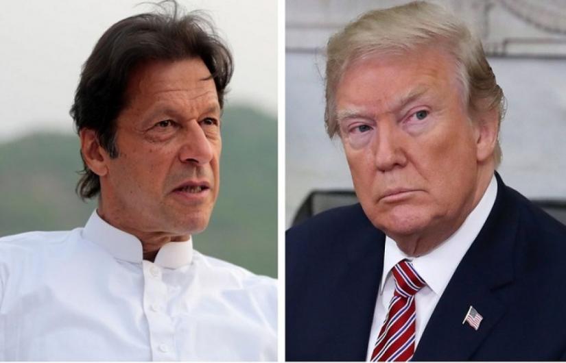 Combination photo shows Pakistani Prime Minister Imran Khan and US President Donald Trump.