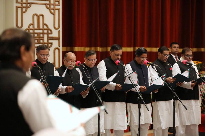 Newly appointed ministers take oath at the oath taking ceremony in Dhaka, Bangladesh, January 7, 2019. REUTERS