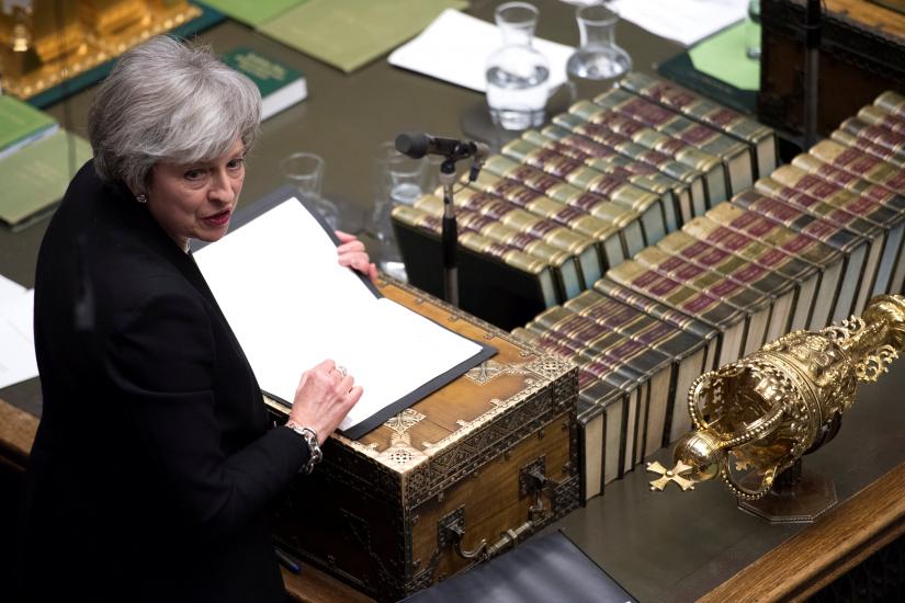 Britain`s Prime Minister Theresa May speaks during a debate on her Brexit `plan B` in Parliament, in London, Britain, January 29, 2019. REUTERS
