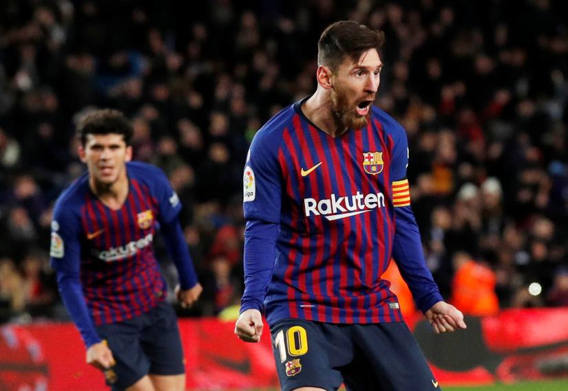Soccer Football - La Liga Santander - FC Barcelona v Valencia - Camp Nou, Barcelona, Spain - February 2, 2019 Barcelona`s Lionel Messi celebrates scoring their second goal REUTERS