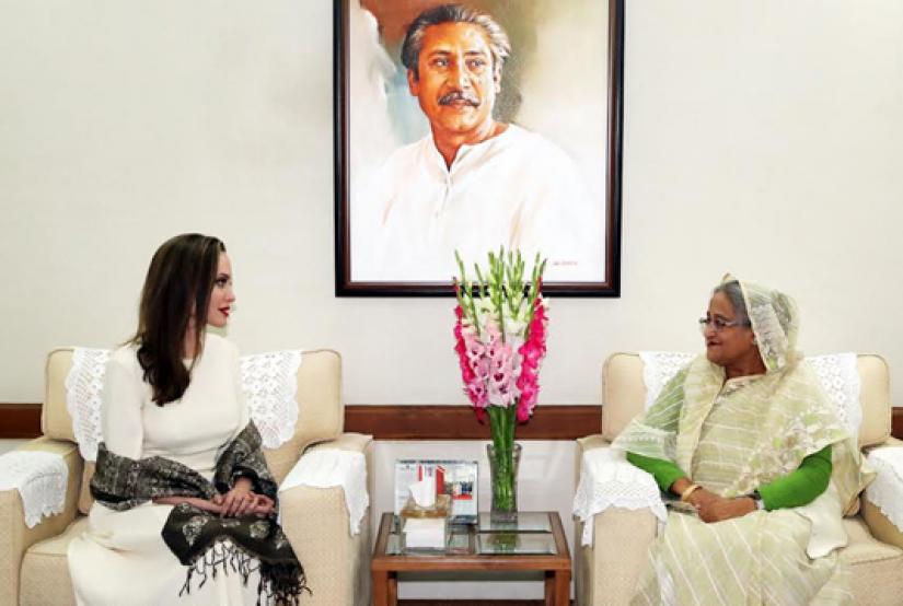 UN Special Envoy Angelina Jolie paid a courtesy call on Prime Minister Sheikh Hasina at Ganobhaban on Wednesday (Feb 6). PHOTO/BSS