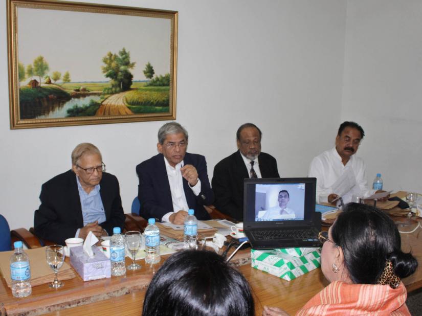 This November 2018 photo shows BNP acting Chairperson Tarique Rahman joining the process of interviewing nominees for the 11th National Election through Skype videoconference. FOCUS BANGLA