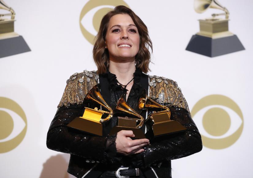  61st Grammy Awards - Photo Room - Los Angeles, California, U.S., February 10, 2019 - Brandi Carlile poses backstage with her awards for Best American Roots Performance, Best American Roots Song for 'The Joke' and Best Americana Album for 'By The Way I Forgive You.' REUTERS
