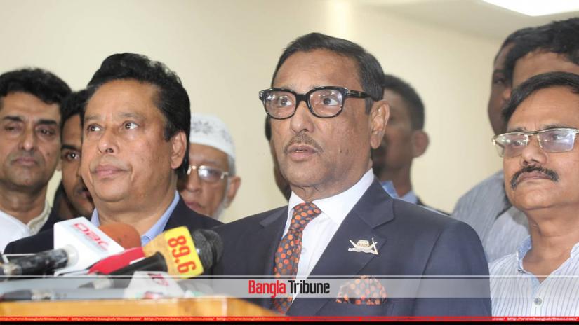 Awami League Secretary and Road, Transport and Bridges Minister Obaidul Quader speaking to the media on Monday (Feb 11) at the Election Commission Secretariat where he handed over the list of the 43 AL candidates for the reserved seats for women. 