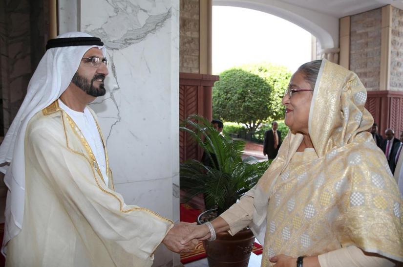This October 2014 photo shows Sheikh Mohammed bin Rashid, Vice President and Ruler of Dubai, receives Prime Minster Sheikh Hasina at the the United Arab Emirates` Zabeel Palace. PHOTO/Wam