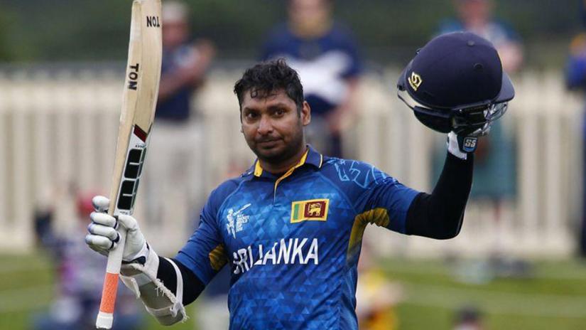Sri Lanka’s Kumar Sangakkara acknowledges his century during the World Cup match against Scotland in Hobart on March 11, 2015. Reuters/File Photo