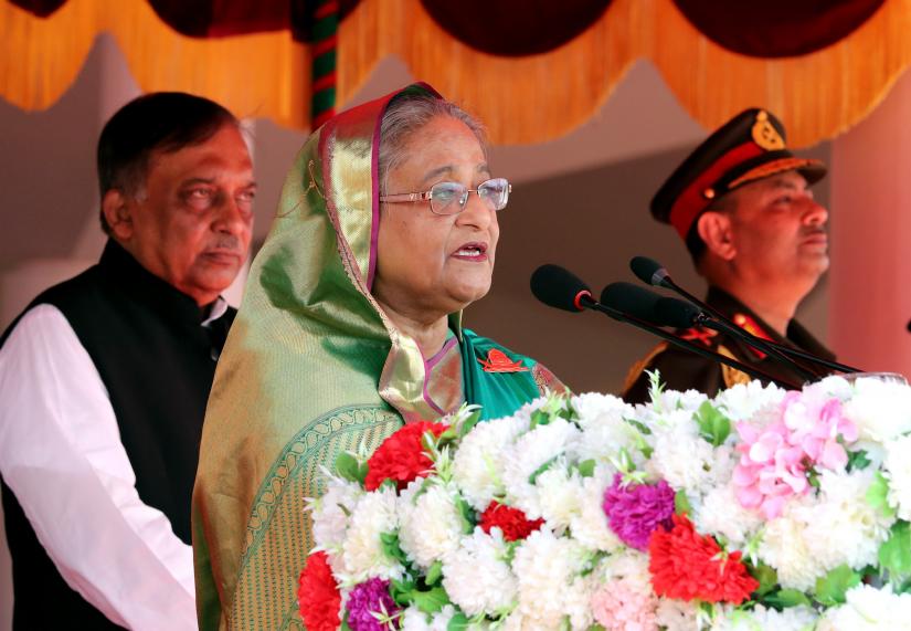 Prime Minister Sheikh Hasina speaks at the 39th National Rally of Bangladesh Ansar and Village Defence Party (VDP) at its academy in Gazipur’s Shafipur on Tuesday (Feb 12). BSS