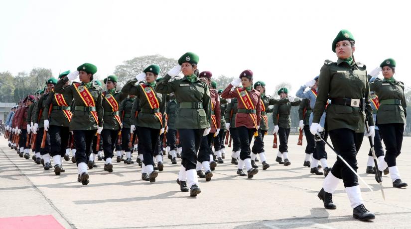 A batch of Ansar and Village Defence Party (VDP) parades during its 39th National Rally its academy in Gazipur’s Shafipur on Tuesday (Feb 12).  FOCUS BANGLA