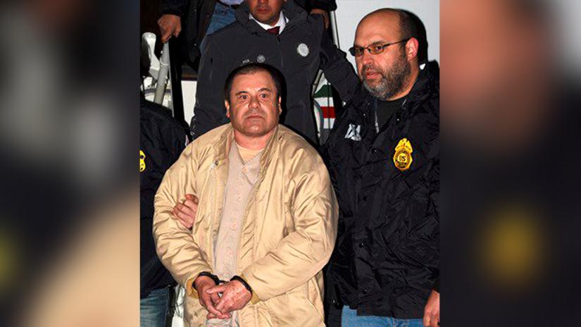 Mexican drug lord Joaquin `El Chapo` Guzman is shown shortly after extradition, in New York, US, January 19, 2017, in this photo released February 12, 2019. Drug Enforcement Administration (DEA)/Handout via REUTERS