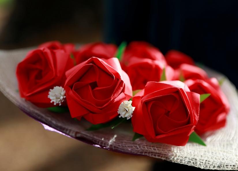 A bouquet of origami roses to be sold ahead of Valentines Day is pictured in Quezon City, Philippines, February 13, 2019. REUTERS