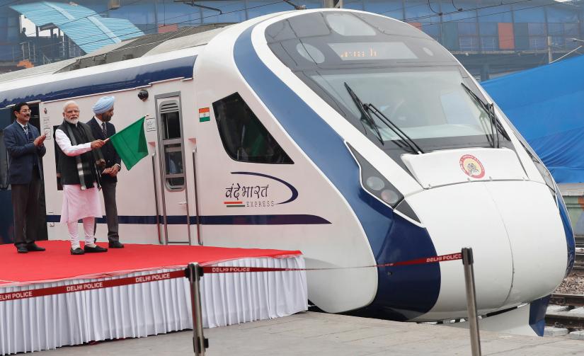 India`s Prime Minister Narendra Modi flags off India`s fastest train `Vande Bharat Express` at a ceremony in New Delhi, India, February 15, 2019. REUTERS