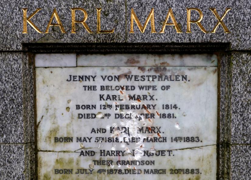 A memorial to German philosopher Karl Marx is seen after it was vandalised at Highgate Cemetery in north London, Britain, February 5, 2019. REUTERS