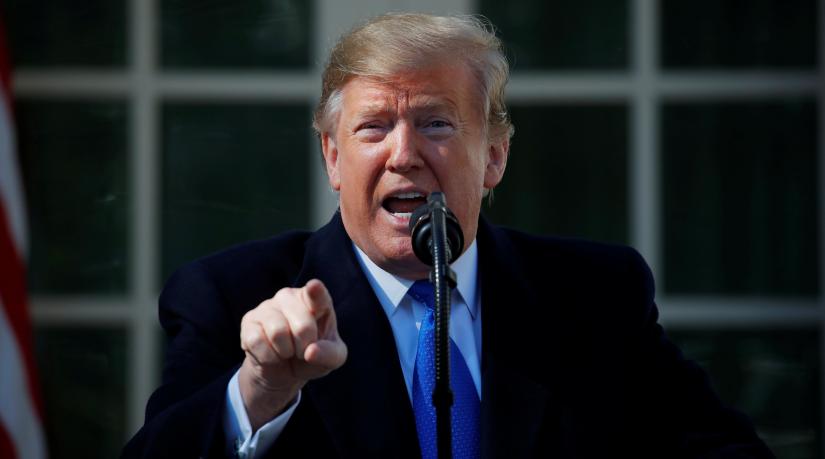 US President Donald Trump declares a national emergency at the U.S.-Mexico border during remarks about border security in the Rose Garden of the White House in Washington, US, February 15, 2019. REUTERS