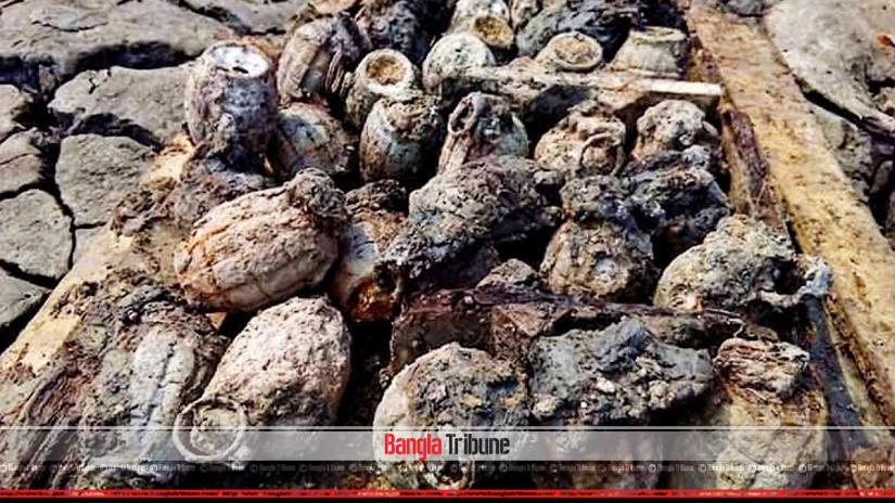 Police have recovered 32 grenades from a fish enclosure in Khulna’s Paikgachha Upazila.