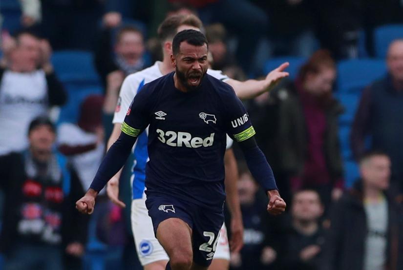 FA Cup Fifth Round - Brighton & Hove Albion v Derby County - The American Express Community Stadium, Brighton, Britain - February 16, 2019 Derby County`s Ashley Cole celebrates scoring their first goal Action Images via Reuters