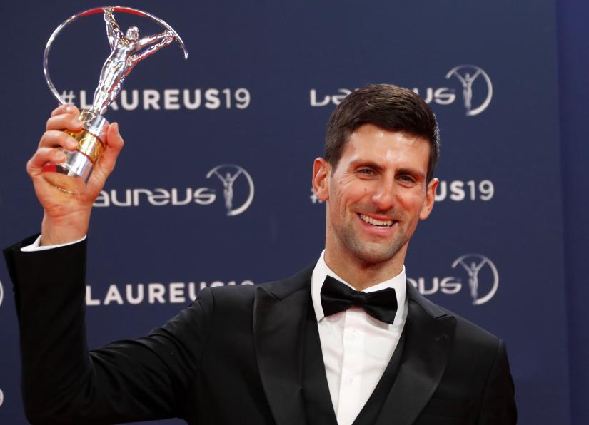 2. Laureus World Sports Awards - Salle des Etoiles, Monaco - February 18, 2019 Novak Djokovic poses after winning the sportsman of the year award REUTERS