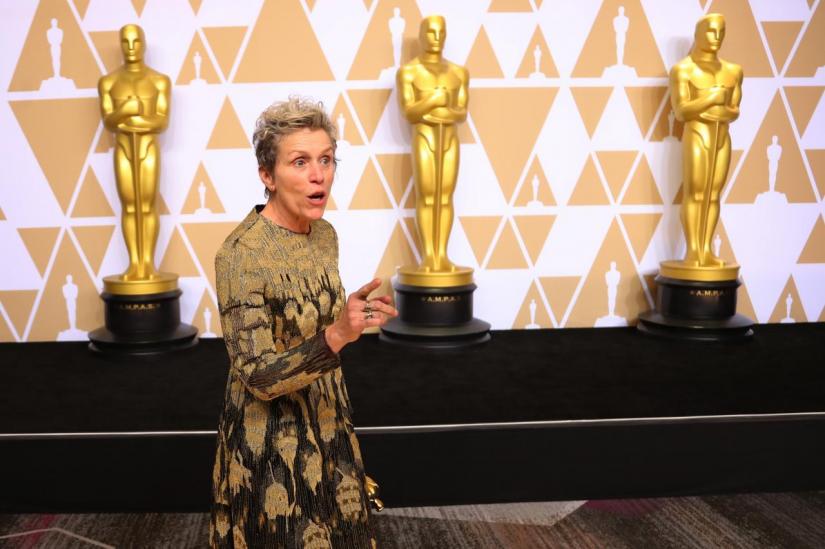 Frances McDormand poses backstage with her Best Actress Oscar for “Three Billboards Outside Ebbing, Missouri at Hollywood, California, U.S., 04/03/2018. REUTERS/File Photo