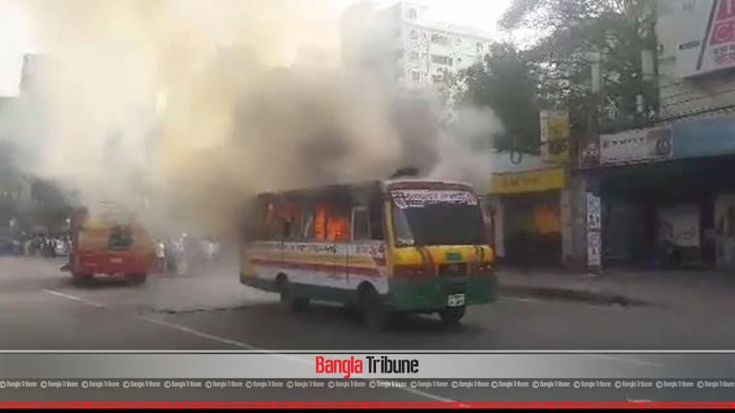 A bus was among the two vehicles which caught fire after an underground gas pipeline exploded due to a leak on Dhaka`s Mirpur Road on Wednesday (Feb 20).