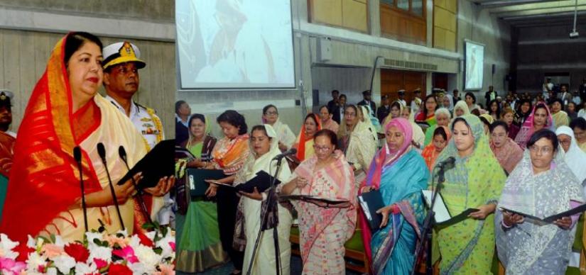 Speaker Shirin Sharmin Chaudhury administered the oath-taking of the MPs to the seats reserved for women. PID