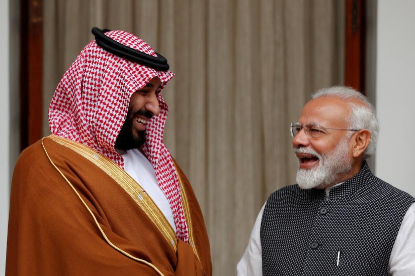 Saudi Crown Prince Mohammed bin Salman and Indian Prime Minister Narendra Modi meet at Hyderabad House in New Delhi, India, February 20, 2019. REUTERS/File Photo