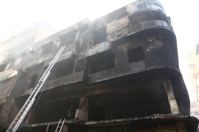 A general view of a burnt warehouse in Dhaka`s Chawkbazar on February 21, 2019. REUTERS