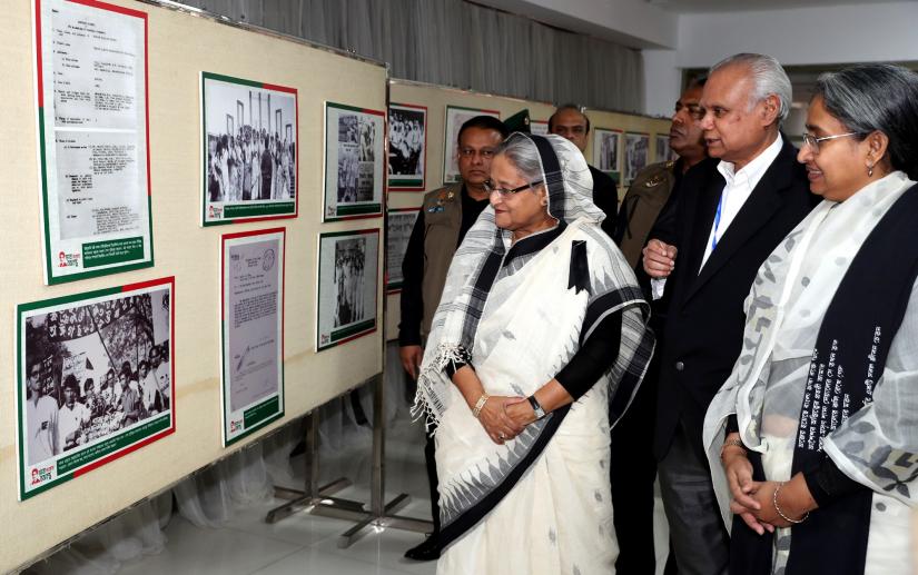 Prime Minister Sheikh Hasina visits a photo exhibition on the occasion of the Amar Ekushey and the International Mother Language Day 2019 at the International Mother Language Institute at Shegunbagicha in Dhaka on Wednesday (Feb 21). BSS