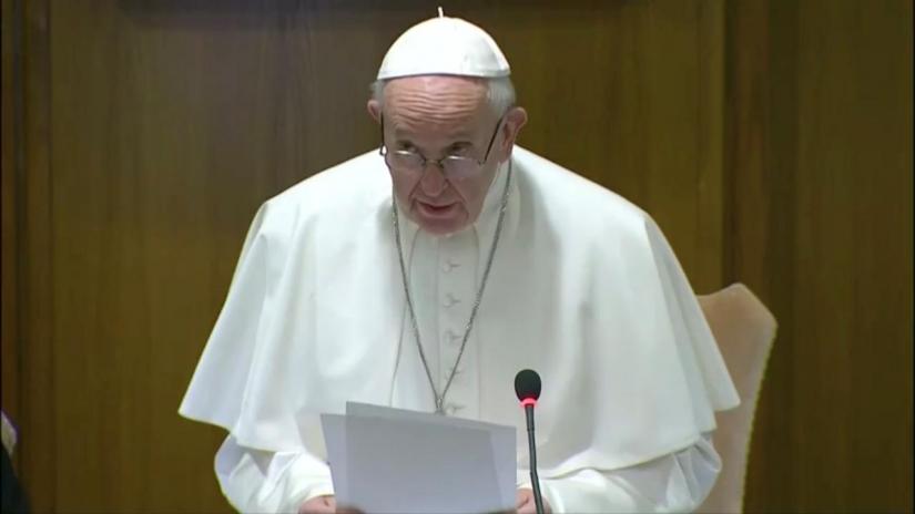 Pope Francis delivers a speech during the four-day meeting on the global sexual abuse crisis, at the Vatican, February 21, 2019, in this screen grab taken from video. Vatican TV via REUTERS