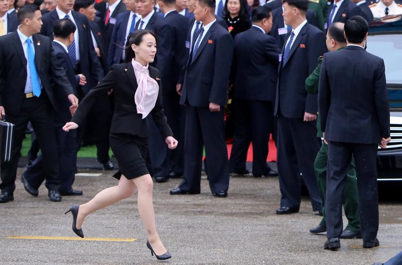 Kim Yo Jong, sister of North Korea`s leader Kim Jong Un runs after they arrive at the border town with China in Dong Dang, Vietnam, February 26, 2019. REUTERS
