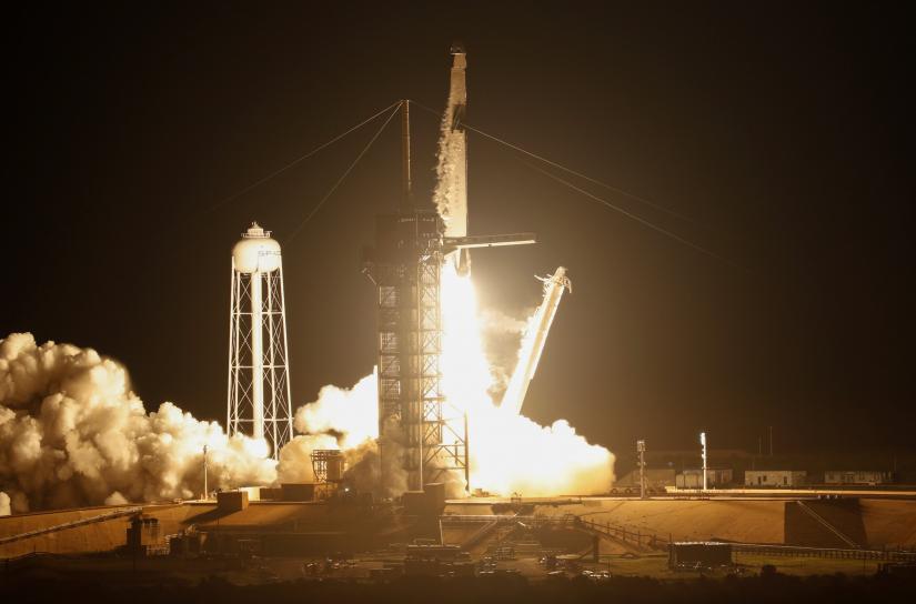 A SpaceX Falcon 9 rocket, carrying the Crew Dragon spacecraft, lifts off on an uncrewed test flight to the International Space Station from the Kennedy Space Center in Cape Canaveral, Florida, US, March 2, 2019. REUTERS