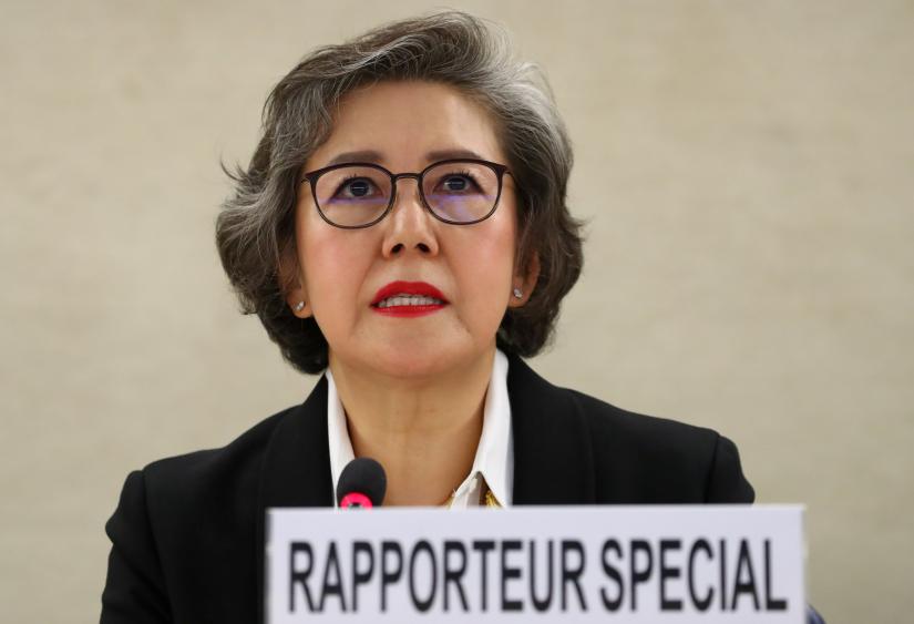 Special Rapporteur on the situation of human rights in Myanmar, Yanghee Lee gives her report to the Human Rights Council at the United Nations in Geneva, Switzerland, March 11, 2019. REUTERS