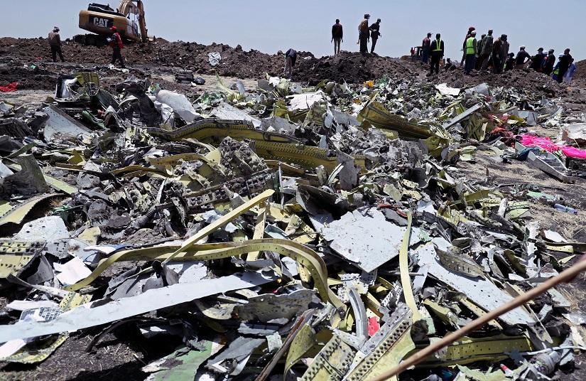Wreckage is seen at the site of the Ethiopian Airlines Flight ET 302 plane crash, near the town of Bishoftu, southeast of Addis Ababa, Ethiopia March 11, 2019. REUTERS