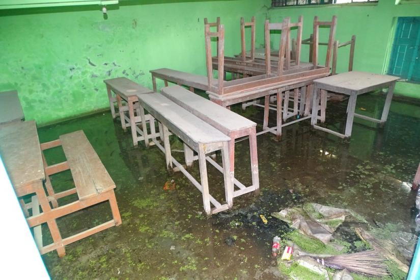 Three classrooms are still flooded with water and cannot be used by the school