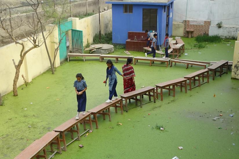 The school`s waterlogging problem remains unresolved since 2004