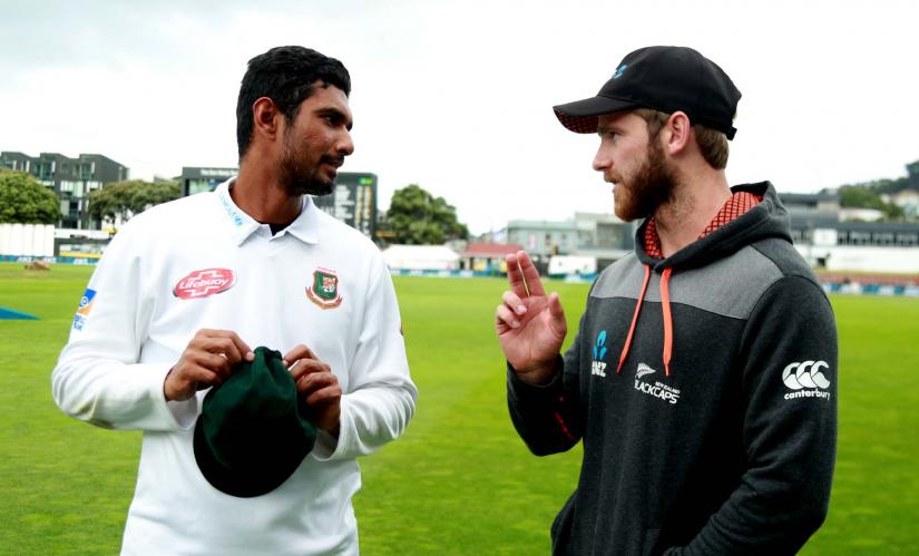 Bangladesh and New Zealand test squad skippers Mahmudullah and Ken Williamson having a conversation at Wellington, where the the teams played their second test match. Photo/tigercricket