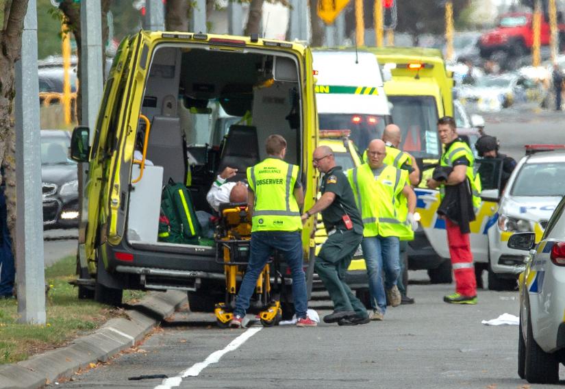 An injured person is loaded into an ambulance following a shooting at the Al Noor mosque in Christchurch, New Zealand, March 15, 2019. REUTERS